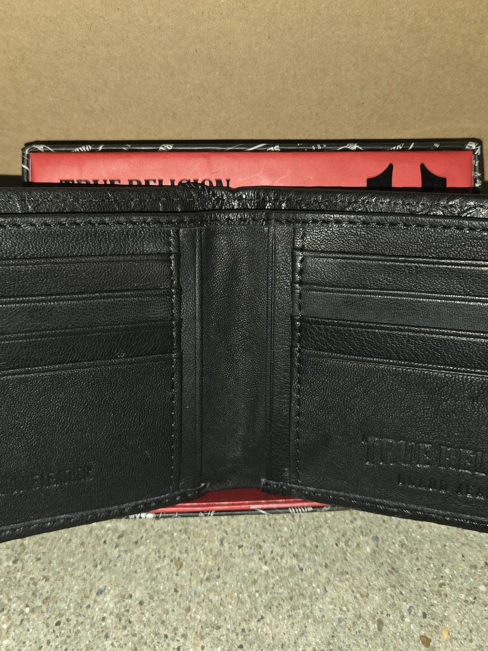 True Religion Embossed Black Leather Wallet